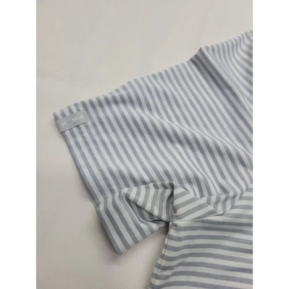 RLX Ralph Lauren Golf Polo Shirt Men’s Size Large SS White Gray Striped Wicking